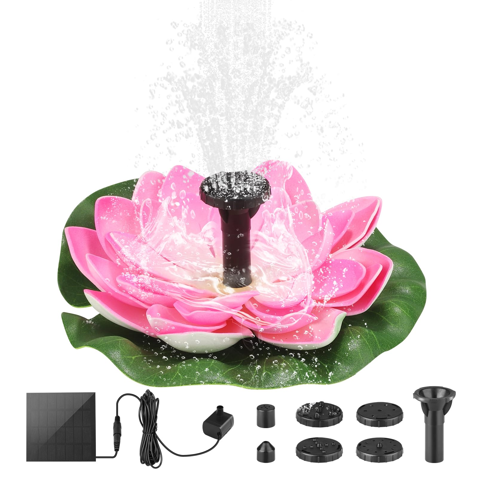 Solar Fountain Pump, 1.5W Lotus Solar Powered Water Fountain Kit with 6 Nozzles, Garden Floating Water Feature Pond Pump for Bird Bath, Pool,Patio, Water Cycling, Fish Tank Aquarium Outdoor Decoration