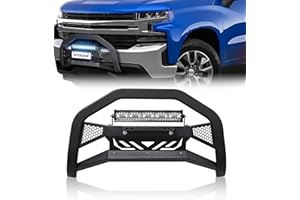 EYOUHZ Bull Bar with LED Light Bar & License Plate Frame Compatible with 2019-2024 Chevy Silverado 1500 & GMC Sierra 1500 Front Brush Guard, Guard Grille, Bumper Push Bar, Light Mount & Skid Plate