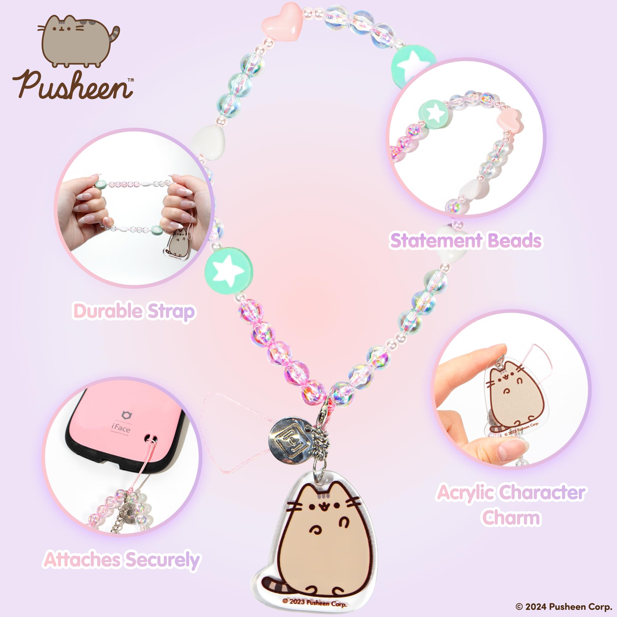 iFace Pusheen the Cat Beaded Wristlet Universal Charm Strap - Wrist Strap for Cell Phone Camera Keys AirPods