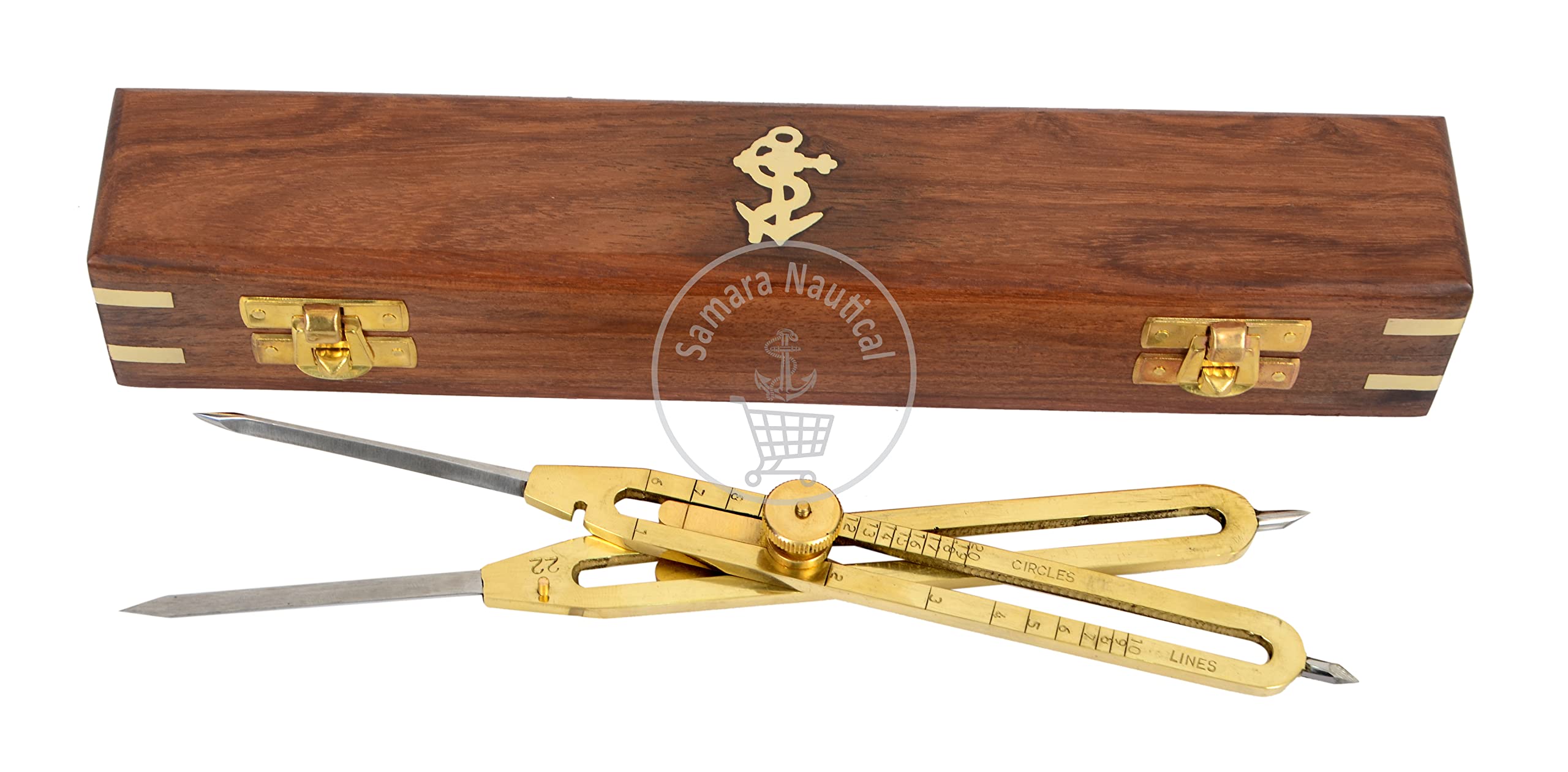 Samara Nautical Artist Proportional Scale Divider Drawing Tool Professional 9” Long Solid Brass with Heavy Duty Steel Point with with Wooden Box