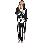 Spooktacular Creations Halloween Skeleton Jumpsuit Adult Skeleton Costume Hooded Jumpsuit Cosplay Costume Sleepwear Homewear