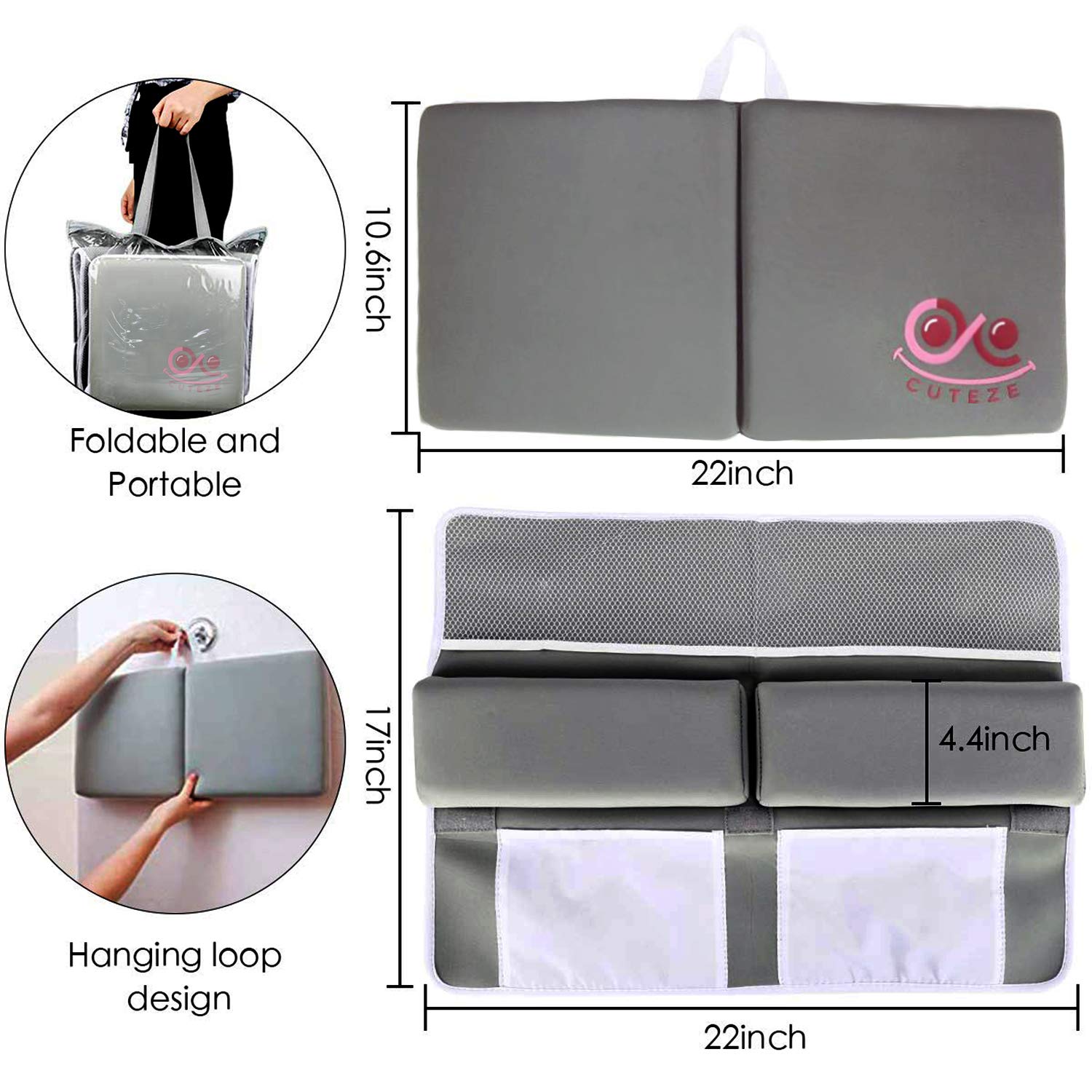 Cuteze Baby Bath Kneeler and Elbow Rest Pad | Kneeling Pad for Baby Bath Tub | Thick Cushion Support for Knee and Elbows | Gray, Unisex : Baby