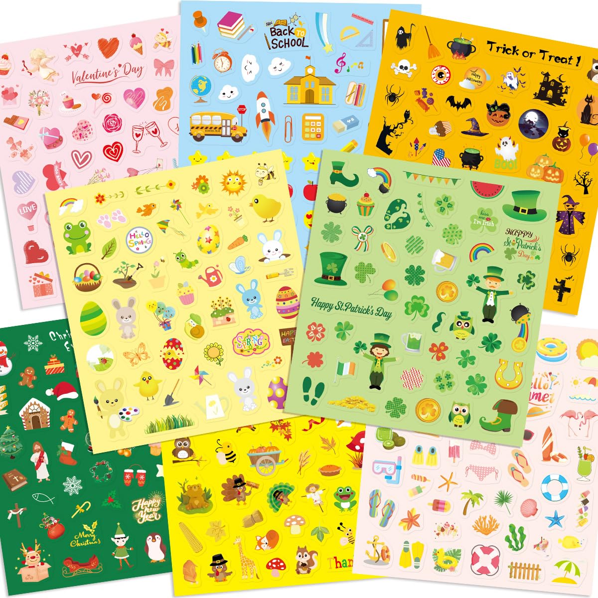 16 Sheets Holiday Stickers 800 Seasons Assortment Stickers for Kids Children Craft Party Favors