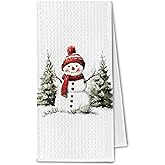 ChissNook Winter Christmas Tree Snowman Kitchen Towels, Farmhouse Christmas Dish Towels Drying Cloth for Kitchen, Holiday Snowman Xmas Tree Decorative Hand Towel for Bathroom, 16x24 Inch