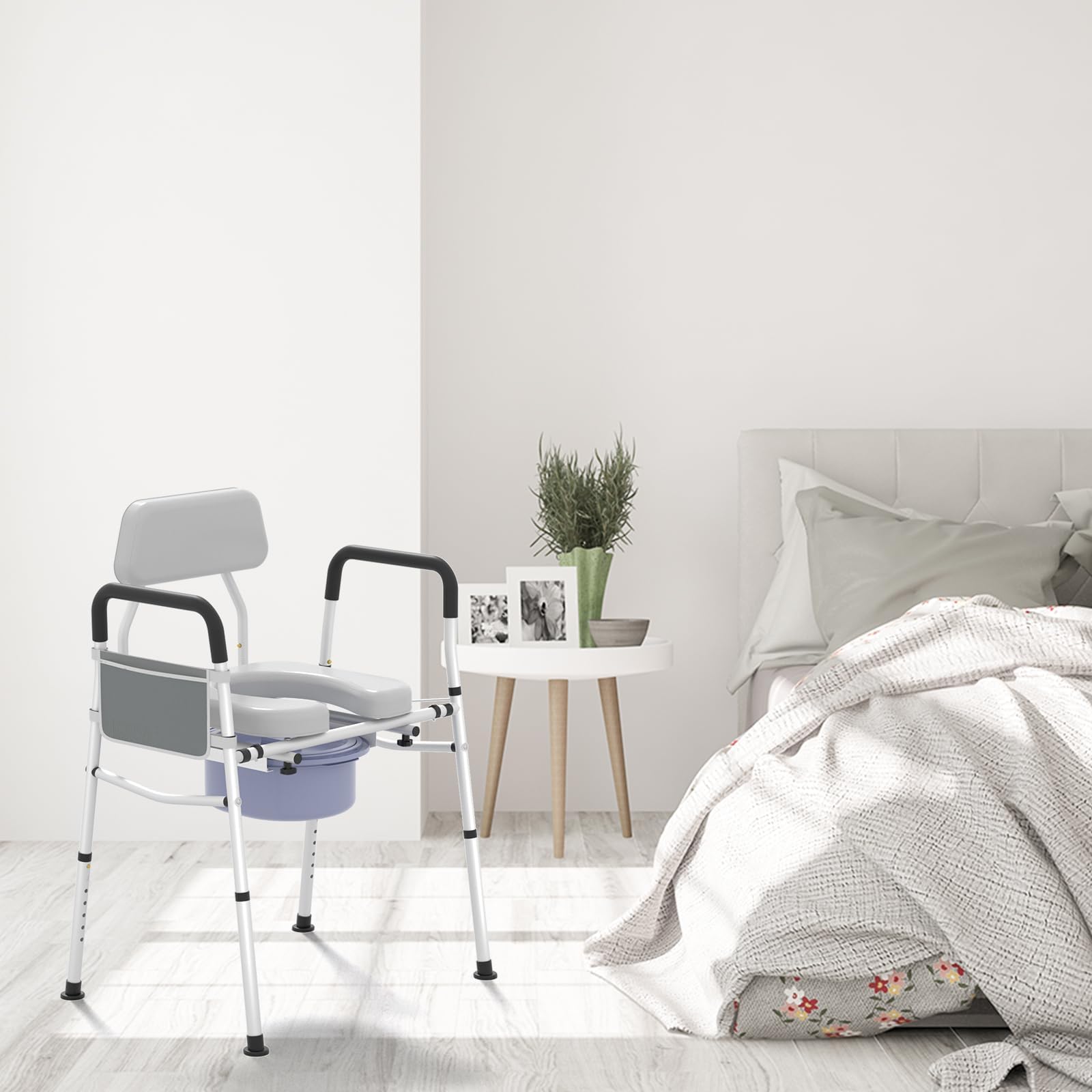 WAYES Bedside Commode Chair for Seniors - 2-in-1 Bedside Toilet and Raised Toilet Seat, Up to 330 Lbs, Adjustable Height & Width