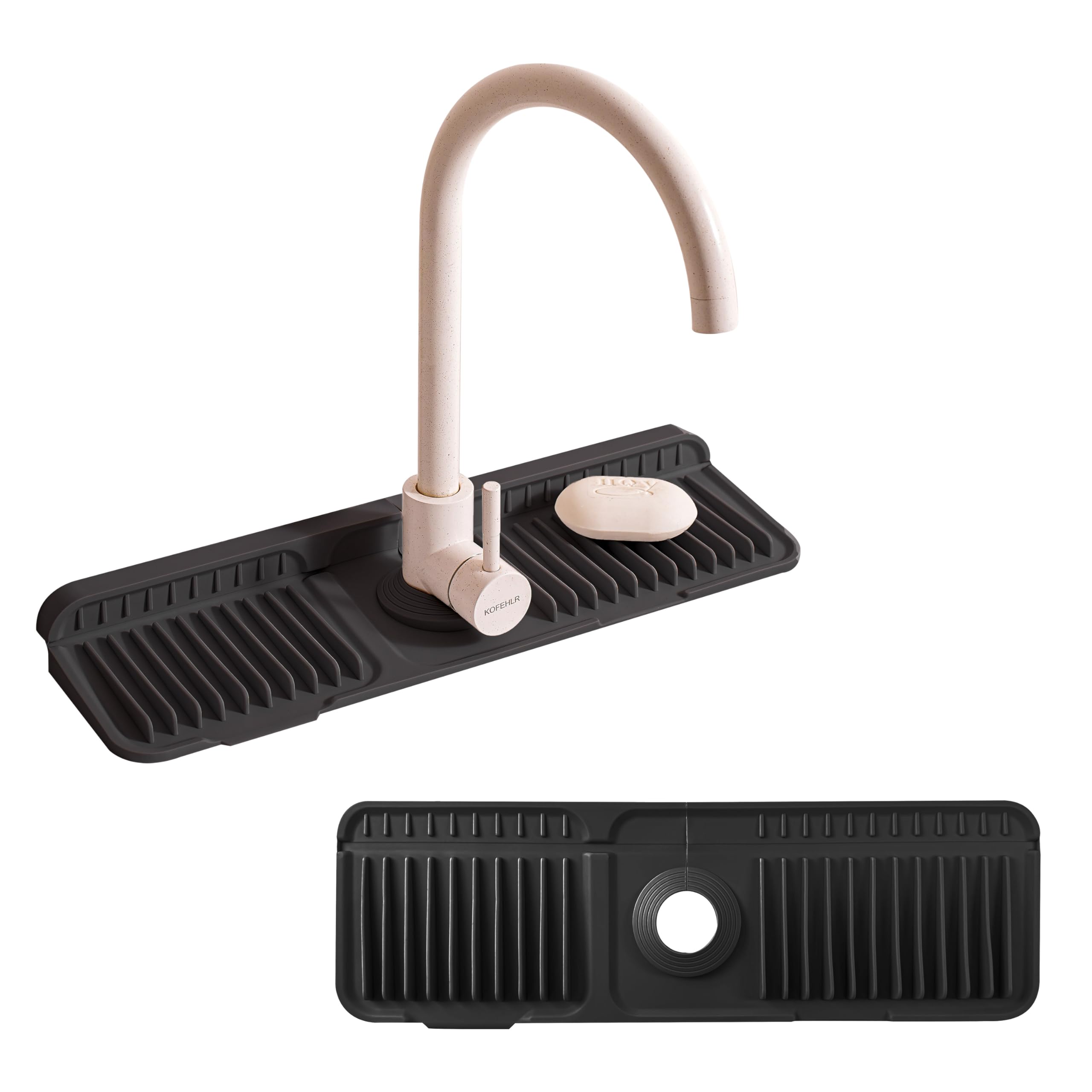 Photo 1 of 17.7" Silicone Sink Splash Guard - Multi-Functional Kitchen Sink Mat with Drip Tray, Sponge Holder & Soap Dish, 6° Slope Design for Easy Drainage, Foldable & Fasten Button for Secure Fit?Black?