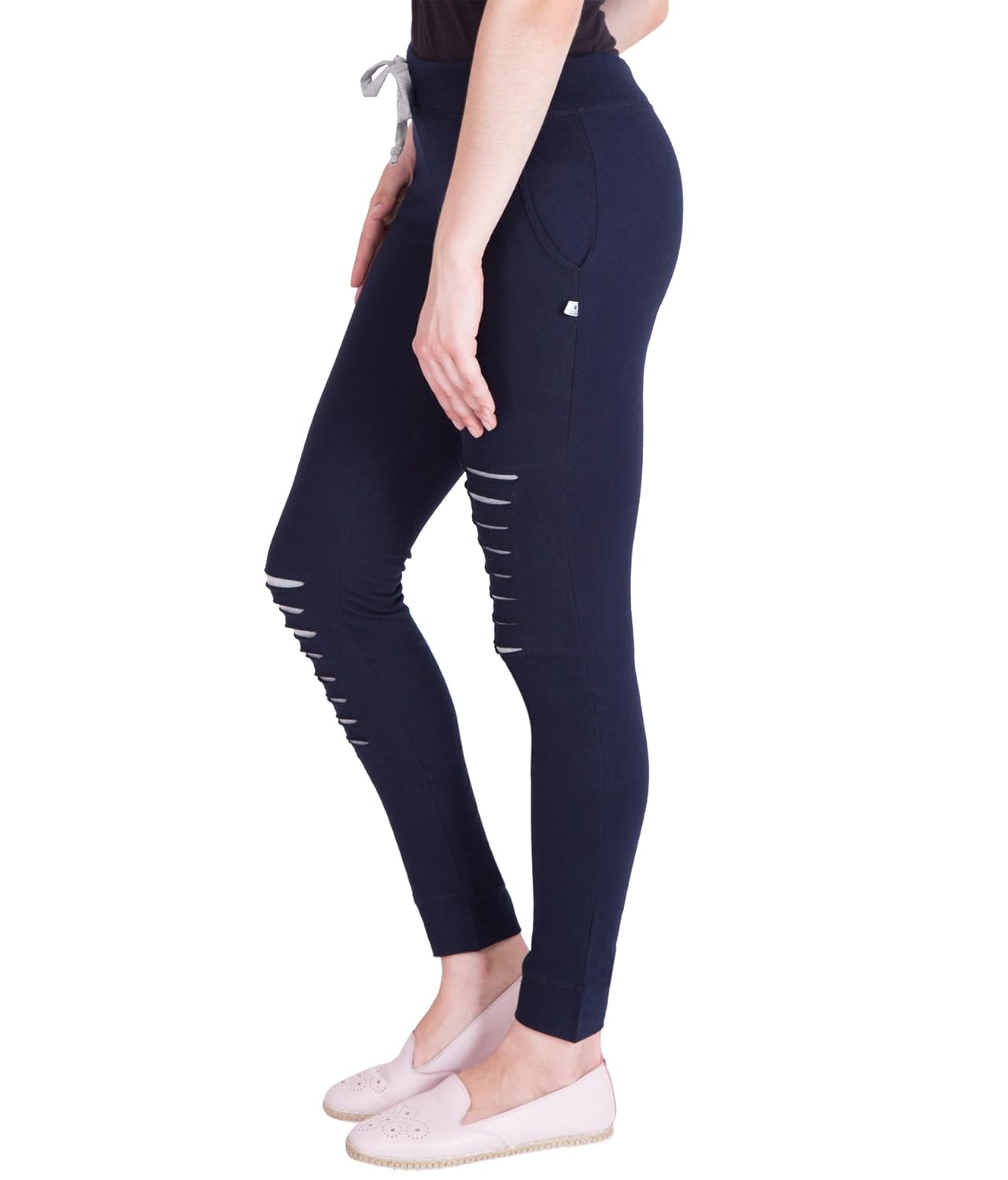 american-elm women's navy blue cotton designer track pants