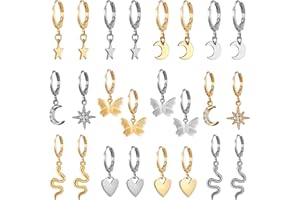 AIDSOTOU Small Butterfly Star Hoop Earrings Set for Women Girls Mini Huggie Hoop Earrings with Dangle Charms