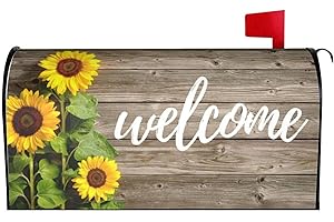 Sweetshow Fall Sunflower Mailbox Covers Magnetic 21x18 Inch Vintage Wood Board Welcome Mailbox Covers Flower Mailbox Decals Mailbox Wrap Post Letter Box Cover Mailbox Post Cover for Garden Yard Decor