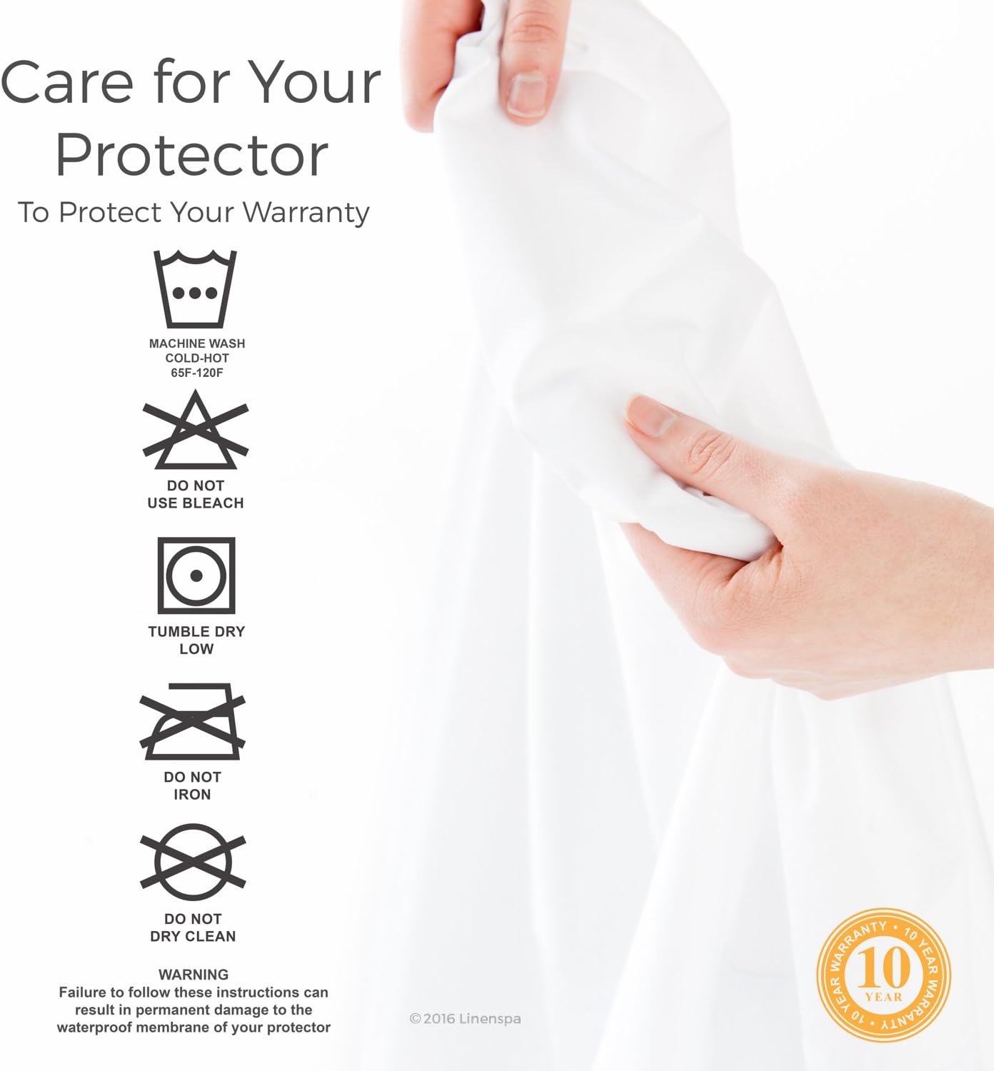 LINENSPA Premium Smooth Fabric Mattress Protector-100% Waterproof-Hypoallergenic-Vinyl Free Protector, Twin, White: Home & Kitchen