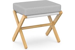 BAMBOOHOMIE Foldable Foot Stool Ottoman, Modern Foot Rest with Bamboo X Legs & Thick Foam Cushion, Folding Foot Stools Small 