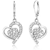 ALEXCRAFT 925 Sterling Silver/14K Gold Plated Heart Dangle Earrings Hypoallergenic Sparkly Cubic Zirconia Earrings for Love Valentines Christmas Gifts