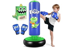 ESNOWLEE Inflatable Punching Bag, 48" Puching Bag for Kids with Boxing Gloves, Stable Boxing Set for Karate, Taekwondo,Dinosaur Toy & Gifts for Boys 3 4 5 6 7 8 Year Old