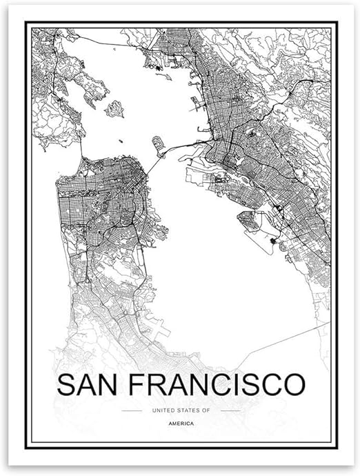 Impression Sur Toile Carte Du Monde En Noir Et Blanc San