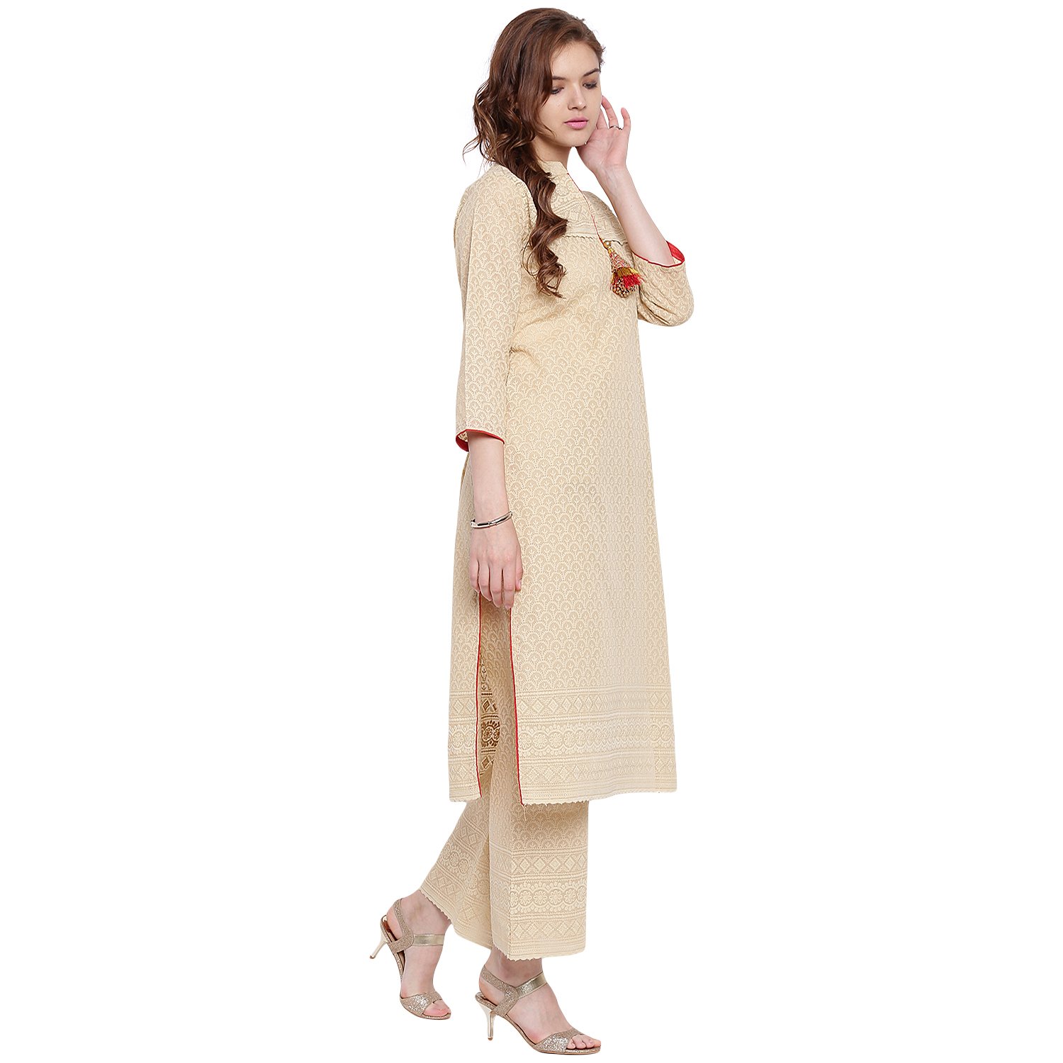 pinky pari cotton embroidered straight festive kurta with embroidered palazzo