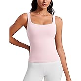 CRZ YOGA Butterluxe U Neck Tank Tops for Women - Padded Athletic Workout Camisole Crop Tops with Built in Bra