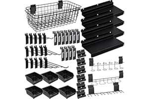 BeapTcely 40-Piece Slatwall Organizer Kit - Includes Hooks, Shelves, Baskets, Bins, Screwdriver Holder for Garage & Room Storage