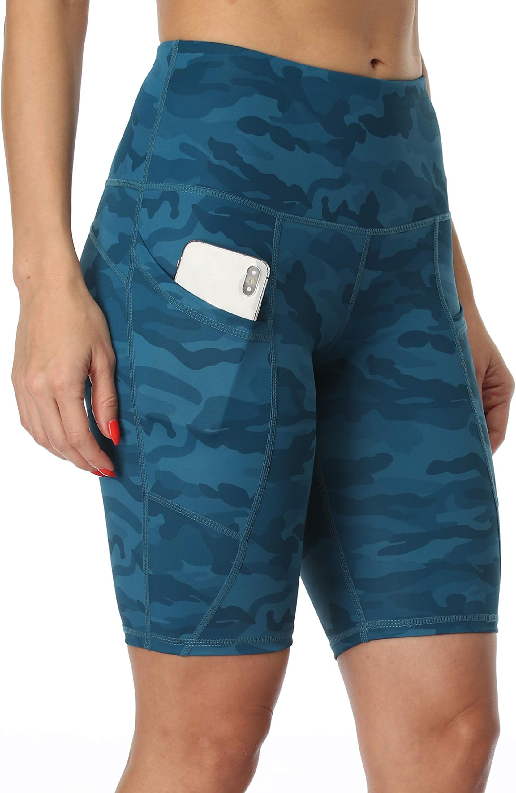 Oalka Women's Short Yoga Side Pockets High Waist Workout Running Shorts