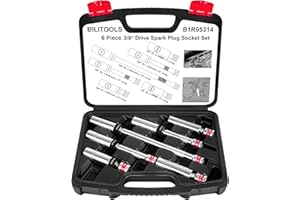 BILITOOLS 6 Piece 3/8-Inch Drive Magnetic Swivel Spark Plug Socket Set-includes 9/16-Inch, 5/8-Inch, 14mm, 16mm Socket & 3/8-inch Drive with 6-Point and 12-Point, CR-V