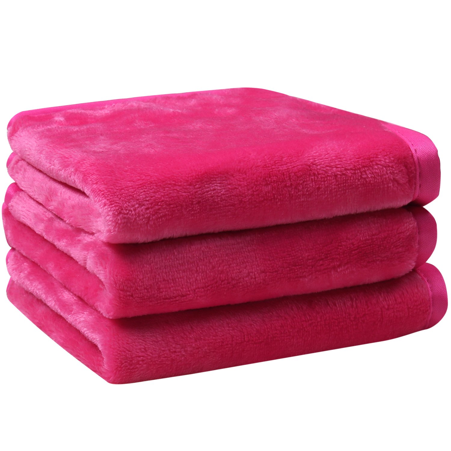 Lifaith Microfiber Makeup Removal Cloths Ultra Soft Facial Cloths, Pack Of 3, 30 x 30cm, Dark Pink
