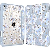 Tuiklol Case for iPad Air 11 Inch (M3 2025/M2 2024) / iPad Air 10.9 Inch 2022 2020 Air 5th /4th Gen, Buit in Pencil Holder with Shockproof Cover Clear Transparent Back Auto Wake/Sleep, Butterfly Blue
