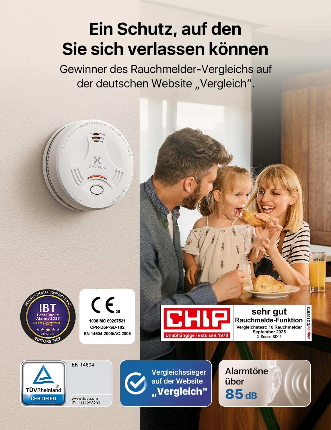 X-Sense Rauchmelder 10 Jahre Batterie, Feuermelder TÜV Rheinland Zertifiziert, Rauchwarnmelder mit Stummschaltung und Selbsttest Funktion, SD11, 1er Set 2