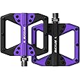 BUCKLOS MTB Flat Pedals Mountain Bike Pedals, 3 Bearings CNC Adult Road Bike Pedals, Bicycle Platform Aluminum Alloy Non-Slip Pedal for Gravel Bike/BMX 9/16"(Black)