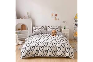 Houseri Love Duvet Cover Twin Heart Shaped Bedding Sets White and Black Duvet Cover Cotton for Toddlers Boys Girls Love Heart Bedding Duvet Covers Twin Size