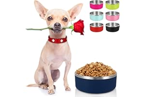 LIHONG Dog Bowls,Stainless Steel Dog Food Water Bowls for Small Medium Sized Dogs Non Slip,Insulated Dog Bowl,Pet Feeding Bowl,Rustproof(40oz,M,Blue)