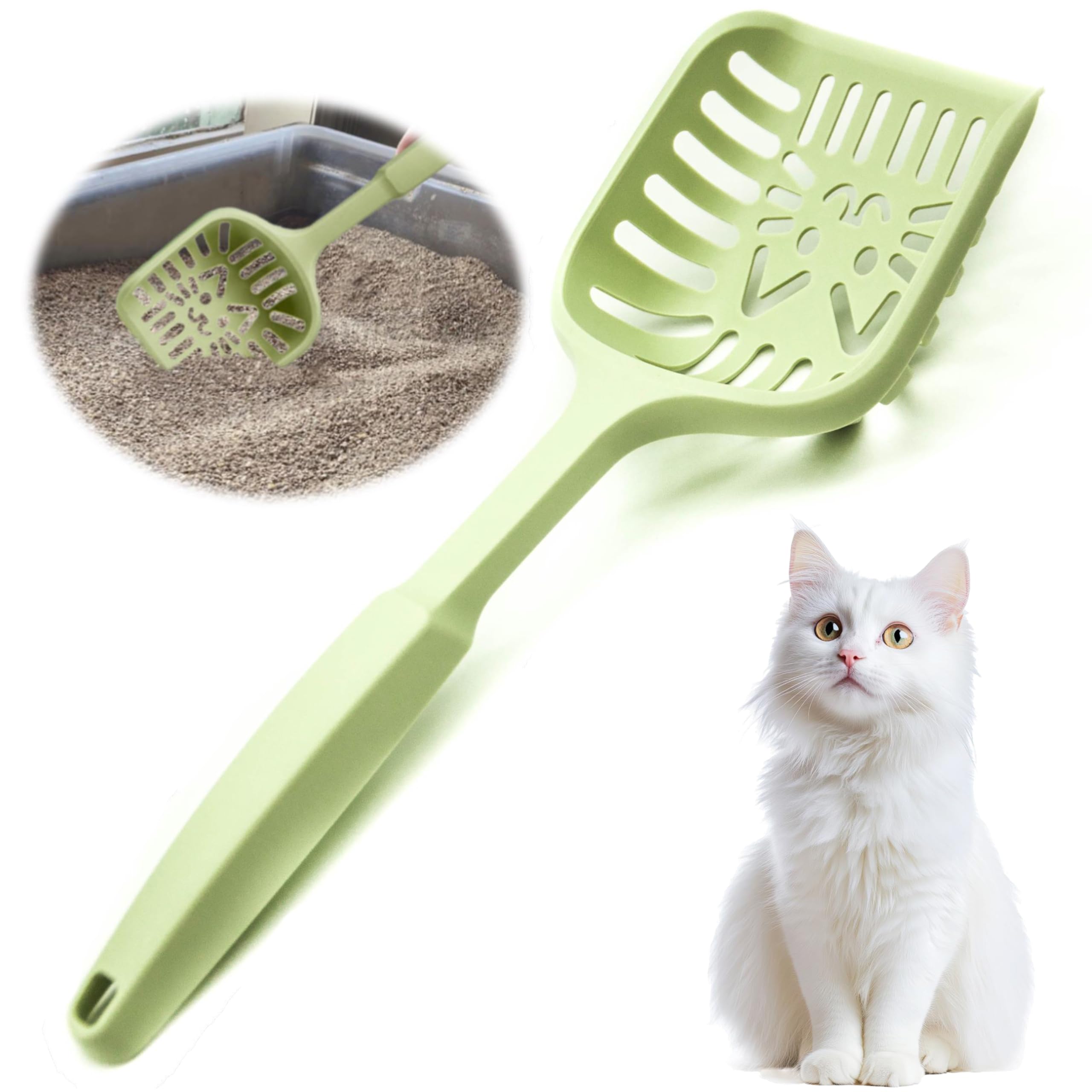 Petopedia Strong Cat Litter Scoop – Plastic Shovel for Cats Litters, Poop Scoop – Handy Sand Sifter, Sieve Cleaning Tool – Used with Litter Box and Trays for Cats & Kittens (Green, Large)