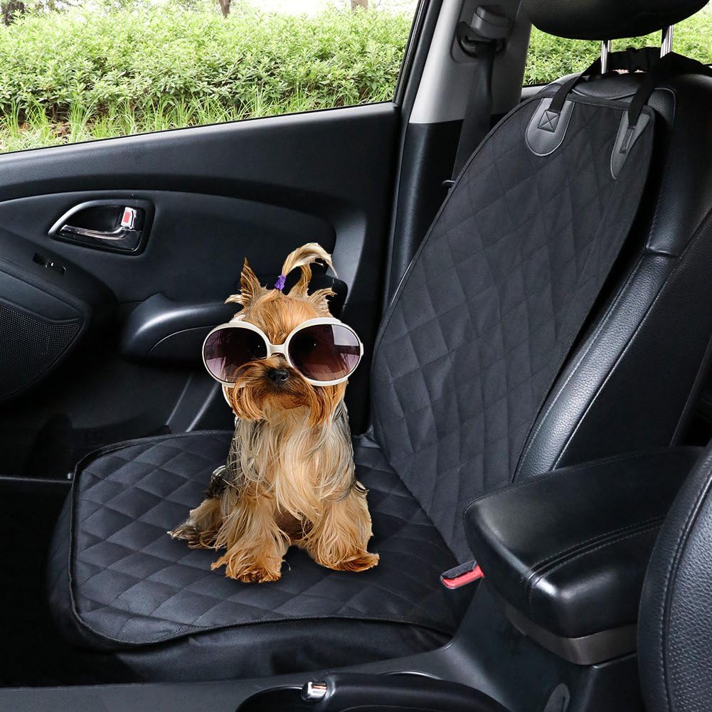 TIROL Dog Seat Cover for Car Waterproof Against Scratch Nonslip Front Black Seat Protector for Pets Better Safety
