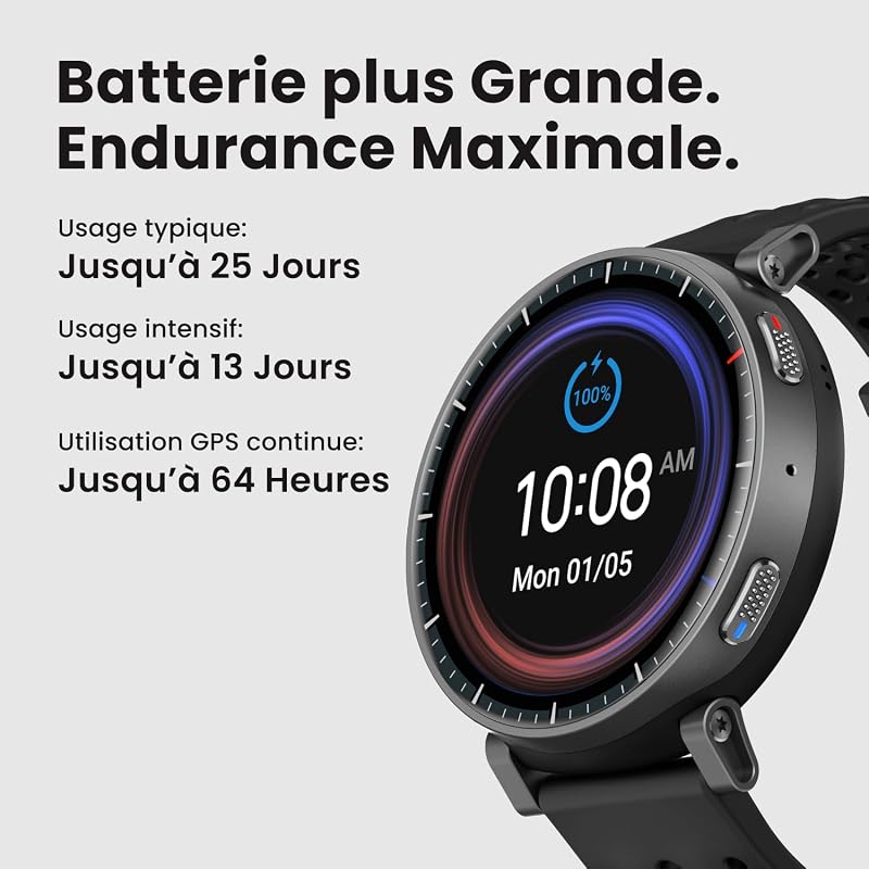 Active Max Montre Connectée 48mm, Écran AMOLED 1,5", 25 Jours d’Autonomie, 4 Go de Stockage, Cartes Hors Ligne, NFC, GPS,170+ Sports, Suivi Cardiaque et du Sommeil, pour Android et iPhone