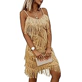 miduo Womens Sequin Tassel Fringe Party Dress Sleeveless Spaghetti Straps Flapper Dresses Cocktail Mini Dresses