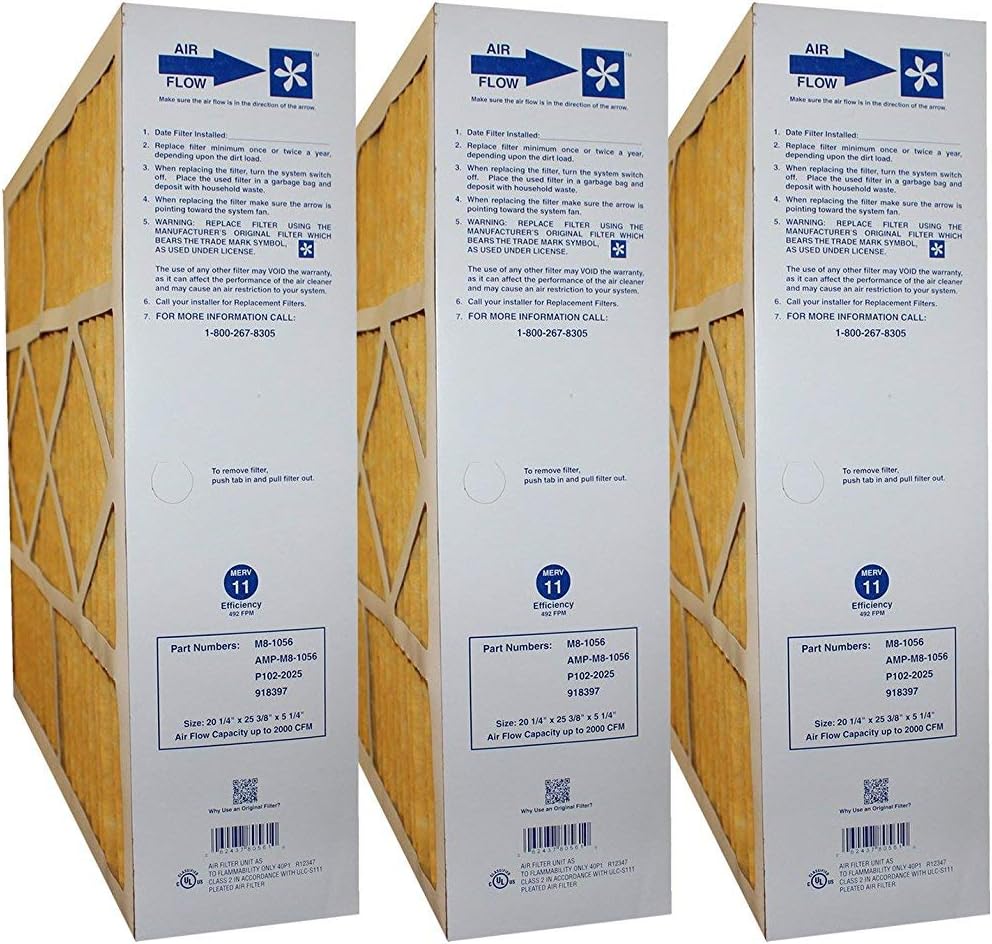M8-1056 20x25x5 (Actual Size: 20-1/4 x 25-3/8 x 5-1/4) Amana & Five Seasons MERV 11 Media Filter (3 Pack)
