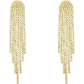 Rhinestone Tassel Earrings, Long Sparkly Statement Chandelier Earrings Trendy Iridescent Earrings Formal Elegant Prom Evening Wear Earrings For Women Prom Wedding Earrings