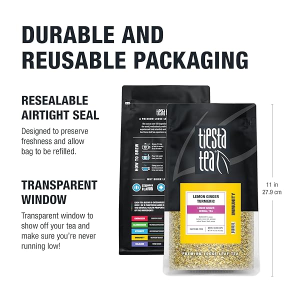 TIESTA TEA – LEMON GINGER TURMERIC, LOOSE LEAF, LEMON GINGER HERBAL TEA, PREMIUM NON-CAFFEINATED HERBAL BLEND, MAKE HOT OR ICED & BREWS UP TO 200 CUPS, 16 OUNCE RESEALABLE BULK POUCH