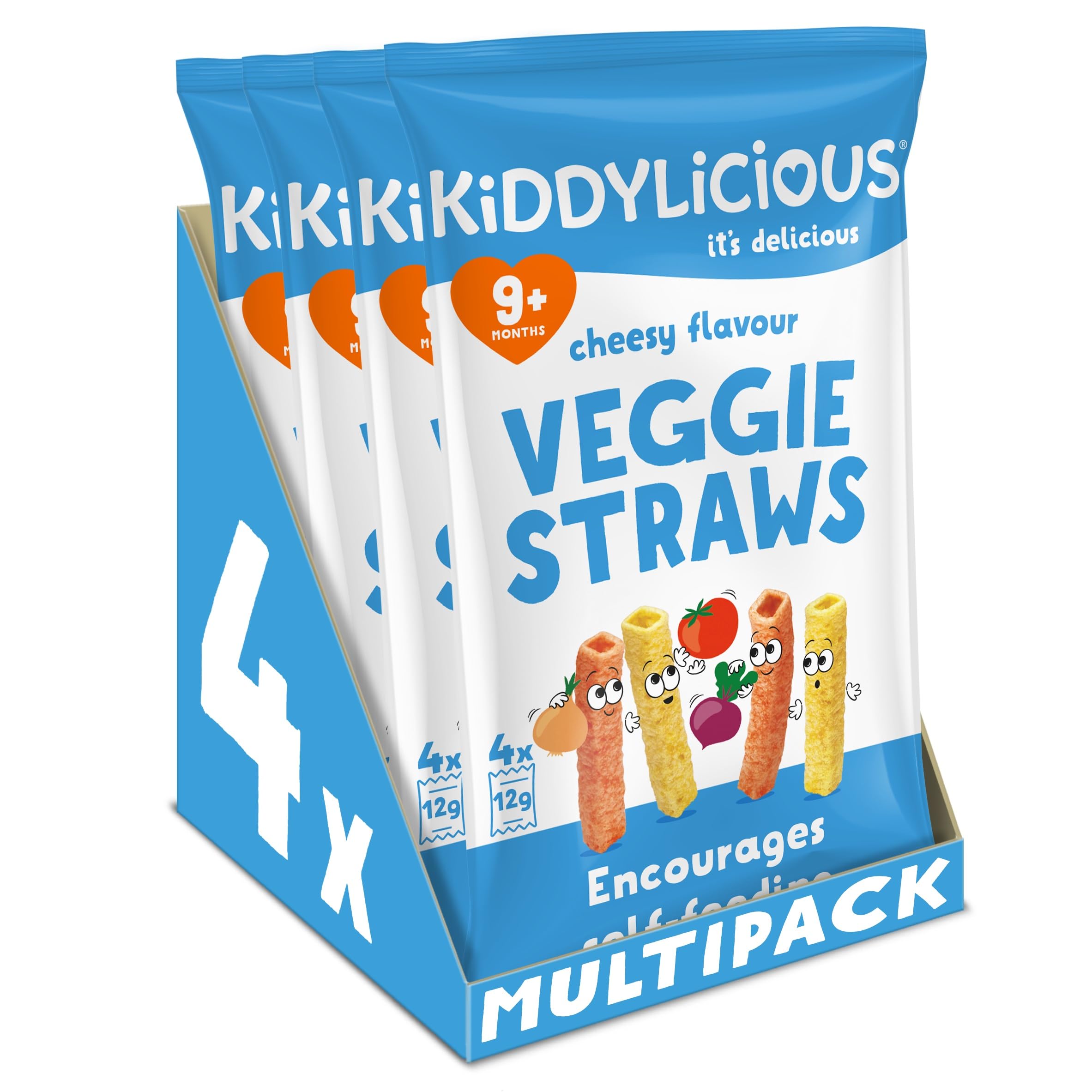 Kiddylicious Cheesy Veggie Straws - Delicious Snacks for Kids - Suitable for 9+ Months - 4 Packs of 4 (16 Total)