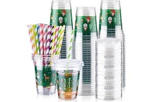 Meanplan 150 Pcs Christmas Baby Shower Cups with Lids and Straws 12 oz Disposable Santa Snowflake Clear Plastic Cups a Little Present Is on The Way Cups Christmas Winter Baby Shower Decorations