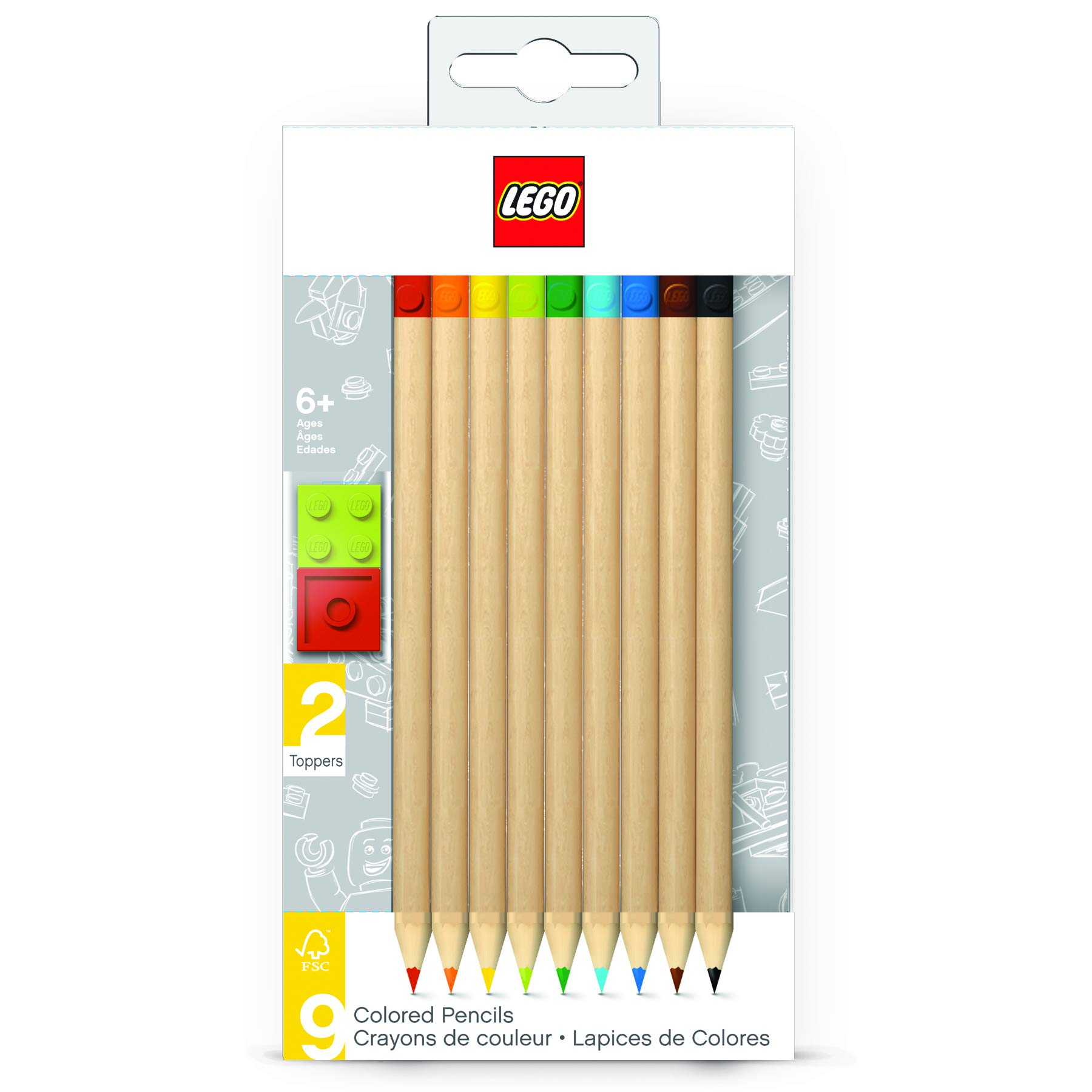 LE51515 9 Pack Coloured Pencils With Toppers, Assorted Colours