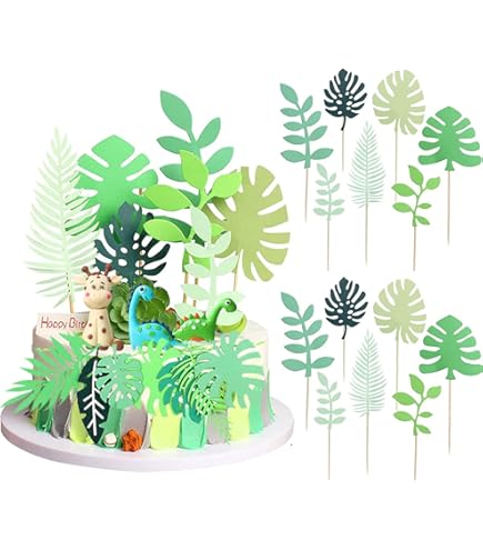 Lot De 14 Décorations De Gâteau Tropicales - Feuilles De Palmier - Jungle - Décoration De Gâteau Pour La