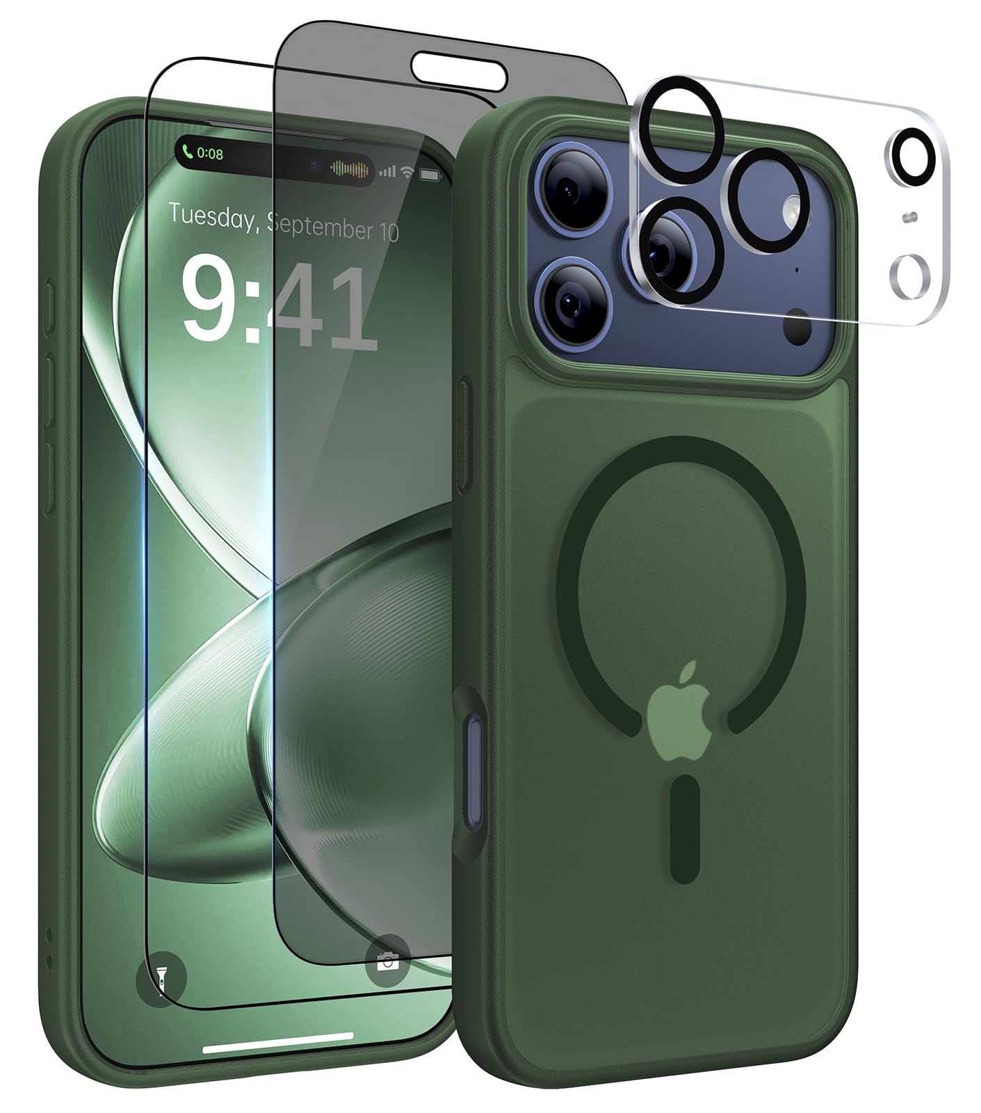 Shiiuou 4 in 1 Magnetic for iPhone 17 Pro Case, [ Anti-Slip] [ Military-Grade Drop Protection] for iPhone 17 Pro Phone Case, with 2 * Screen Protector & 1 * Camera Lens Protector, Forest Green