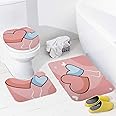 3Pc Coral Velvet Floor Mat Sets, Valentine's Day The Pink Love Shower Mat, Anti-Slip Absorbent Bathroom Rug Set, Bath Mats U-