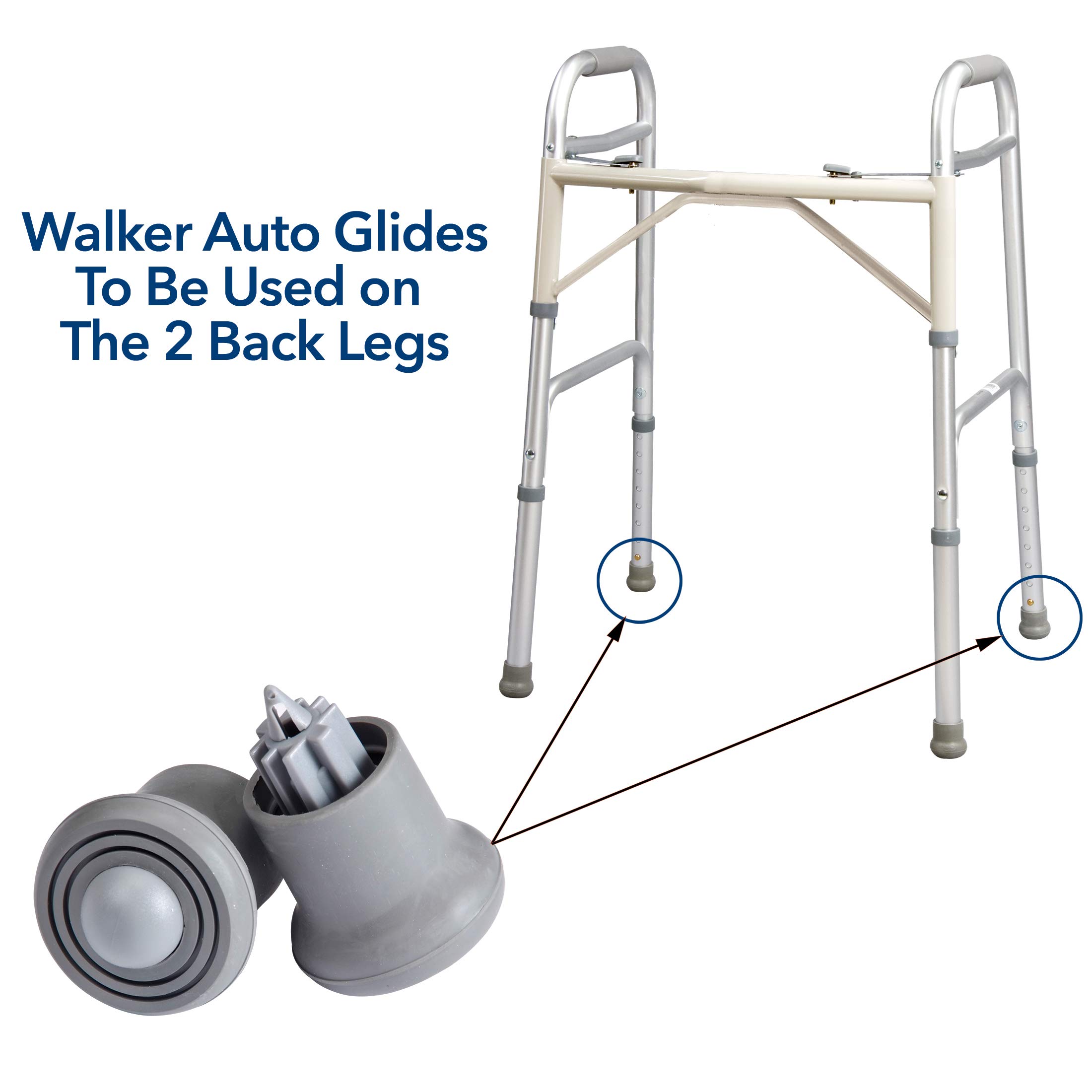 Carex Walker Glides with Auto-Brakes for Seniors & Adults, Walker Feet Glides, Universal Fit Replacement Tips to Back Legs, Rubber Feet, Sliders or Gliders for Rollators for Carpet, Floor, Sidewalk