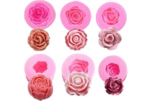 6 Pcs Flower Silicone Molds Set, Bloom 3D Rose Flower Fondant Silicone Molds for Soap Candle Making, Cake Flower Molds for Ch