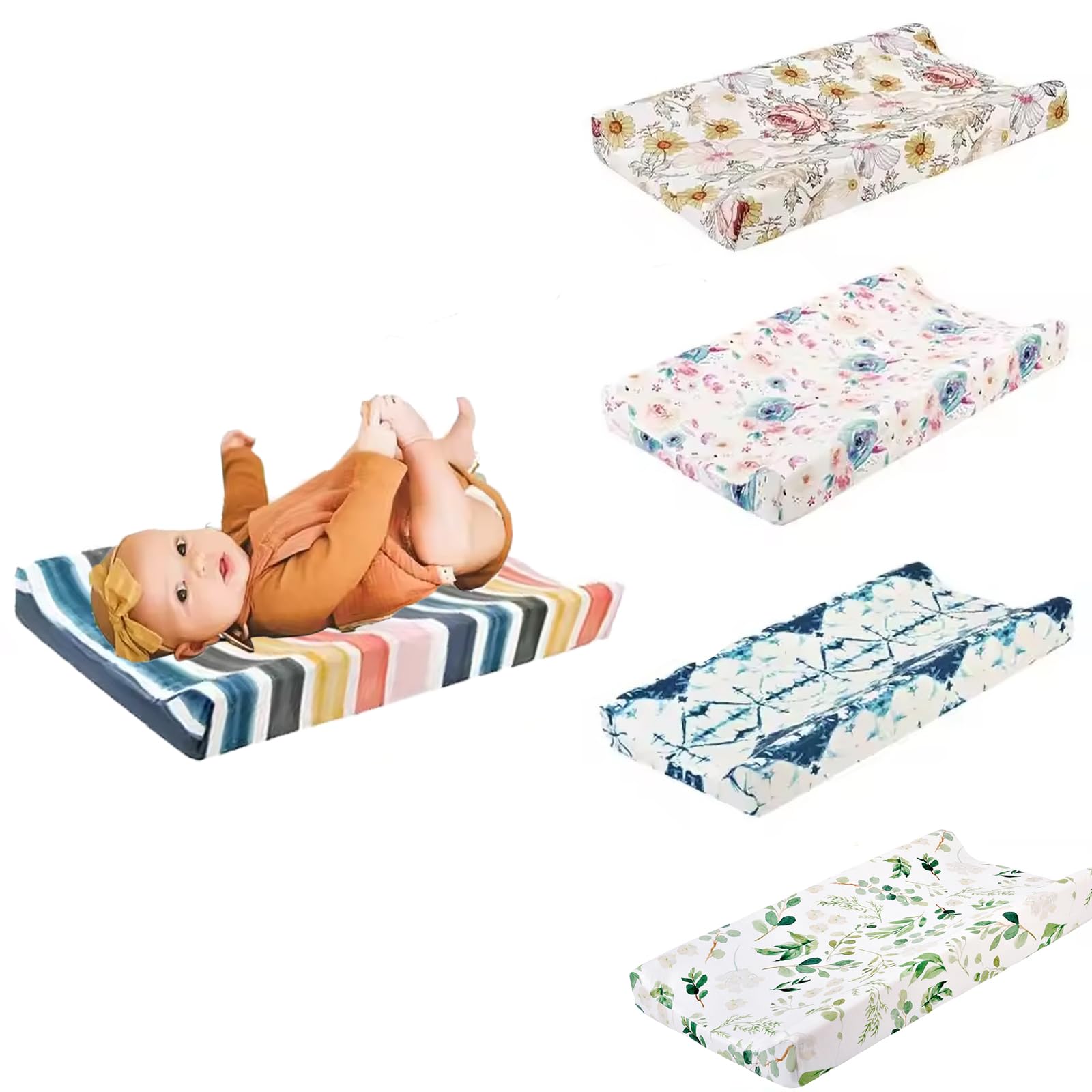 Changing Pad Cover, Comfy & Breathable Changing Table Cover for Boys & Girls, Cradle Mattress Sheets, Ultra Soft Diaper Changing Pad Cover, Changing Mat Cover Sheets 32''X 16'' (Rainbow Stripes)