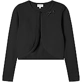 Girls' Cropped Long Sleeve Knitted Bolero Cardigan with Bowknot Button Closure - Kids' Shrug Sweater Jacket Outwear