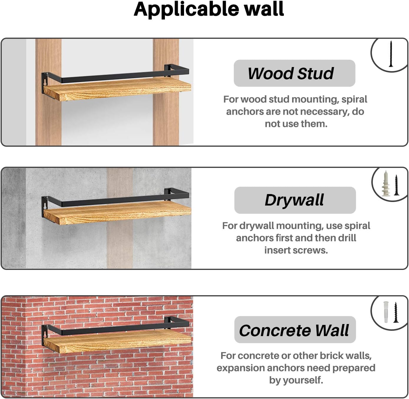 Amada Rustic Floating Shelves Wall Mounted, Solid Paulownia Wood Set of 2 for Kitchen, Bathroom, and Bedroom, Decorative Storage Shelf with Removable Towel Holder, Strong Black Metal Frame: Furniture & Decor