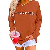 APRFLOWER Thanksgiving Sweatshirts for Women Thankful Letter Print Pullover Long Sleeve Gift Fall Shirts Tops Blouse