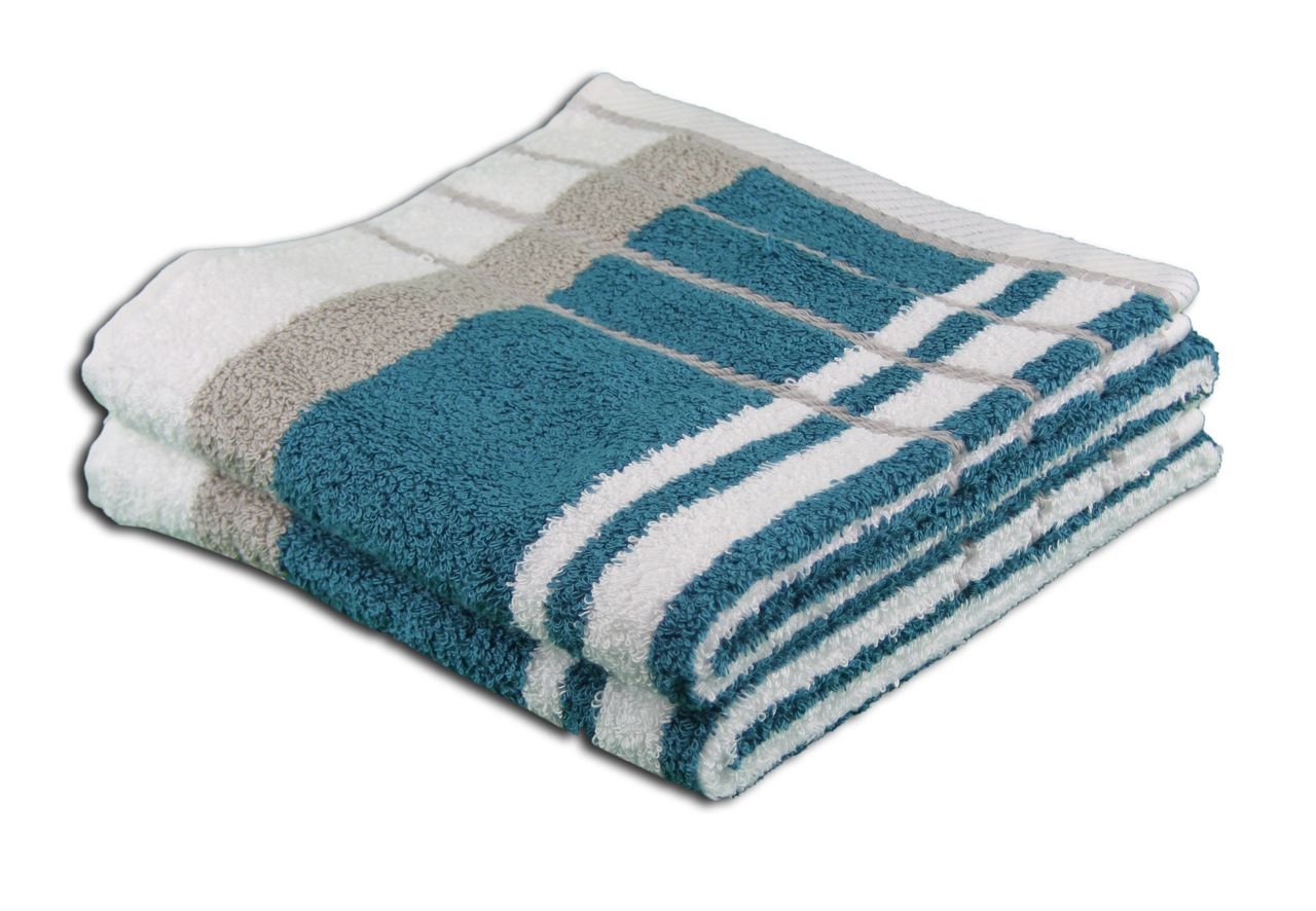 Gözze - Beach Towel, Set of 2, 100% Cotton, Berlin, Striped, 50 x 100 cm - Petrol/Taupe