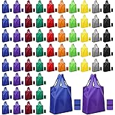 GliCraft 100 Pack Reusable Bags Bulk Foldable Shopping Bags Large Non Woven Tote Grocery Handbags with Handles for 50 Lbs Party Holiday Treat Favor (Colorful)